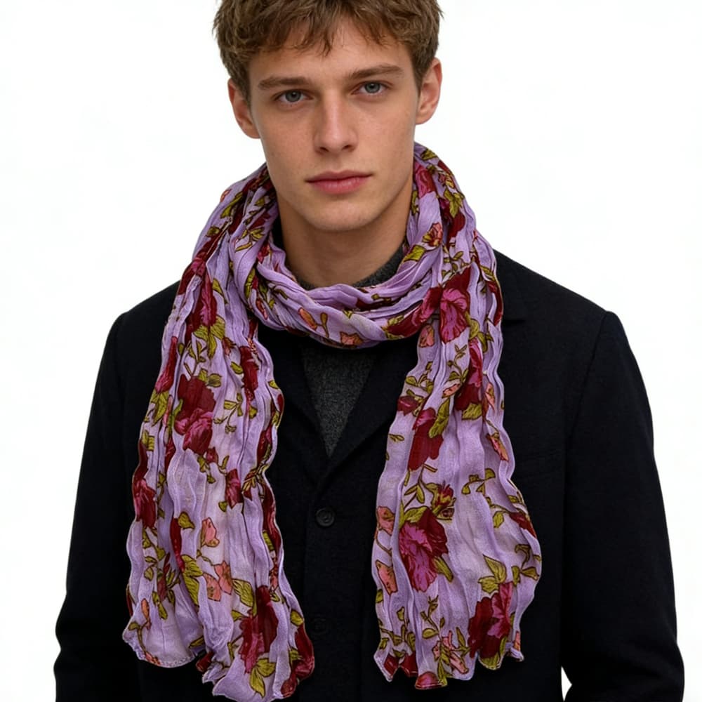 2pcs  Vibrant Crinkle Magenta Printed Polyester Texture Scarf,Versatile Everyday Scarf ,Pairs With All Casual Outfits,Office Appropriate Subtlety For Women Men