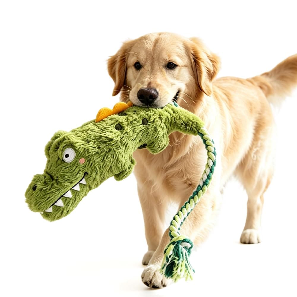 Fun Knotty Crocodile Dog Chew Toy For Interactive Play  Cotton Rope And Squeaky Plush, Dog Toys For Chewers, Fetch And Tug-of-War For Small To Large Breeds