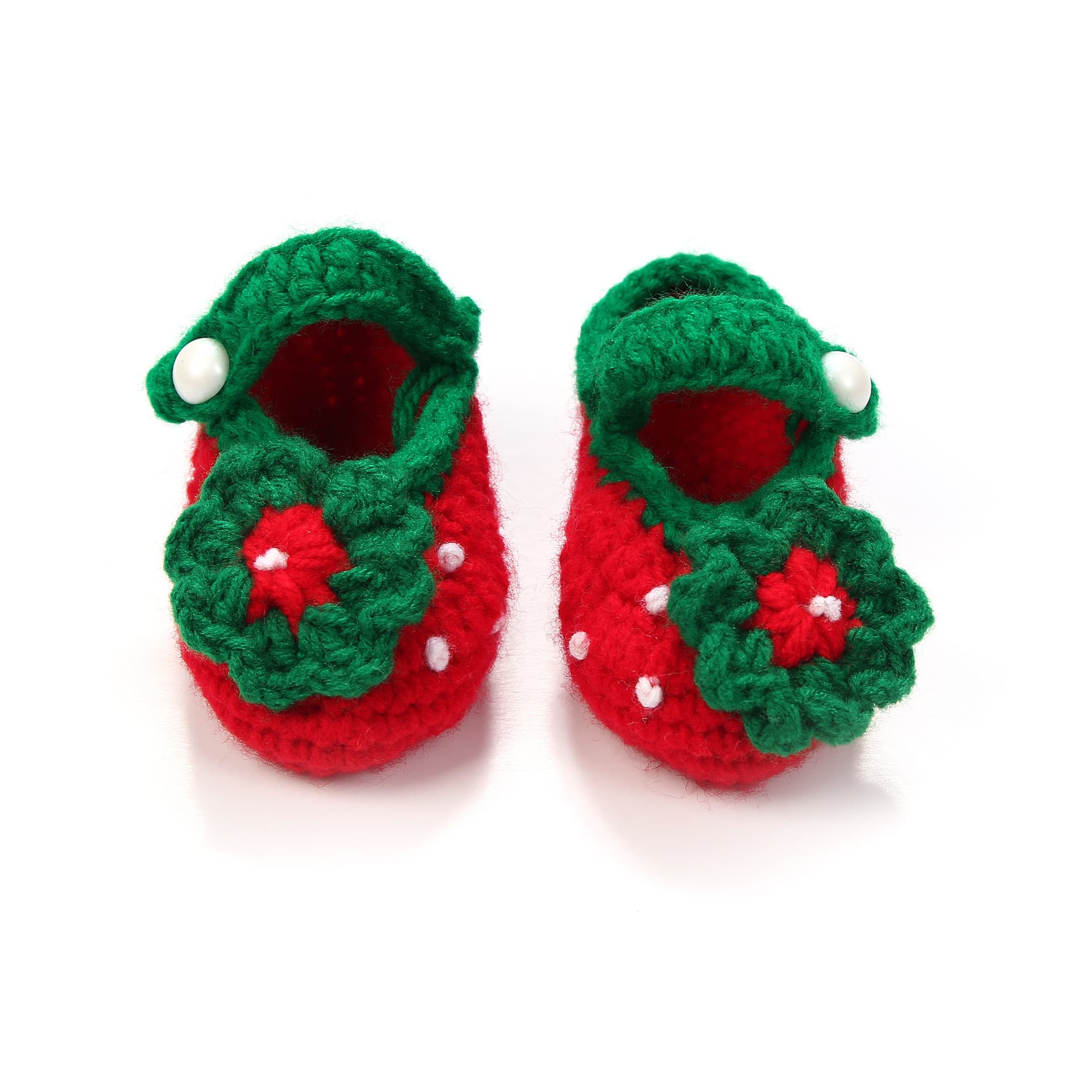 Hand Knitted Yarn Baby Prewalker Shoes With Pearl Decorations