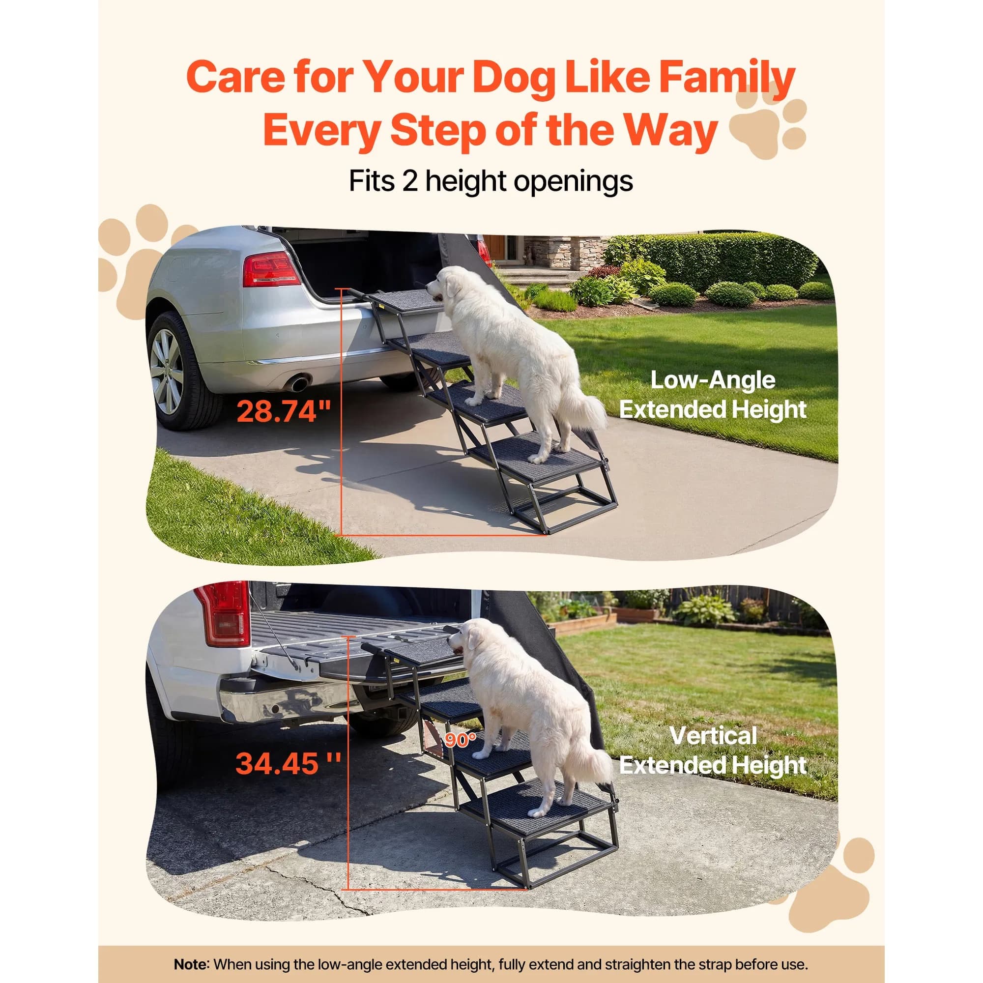 Dog Stairs For Car, 4-Step Extra-Wide Foldable Pet Ramp With Non-Slip Rug Surface, Lightweight Portable Dog Ladder For SUV, Truck, High Beds And Sofas, Supports Up To 400 Lbs