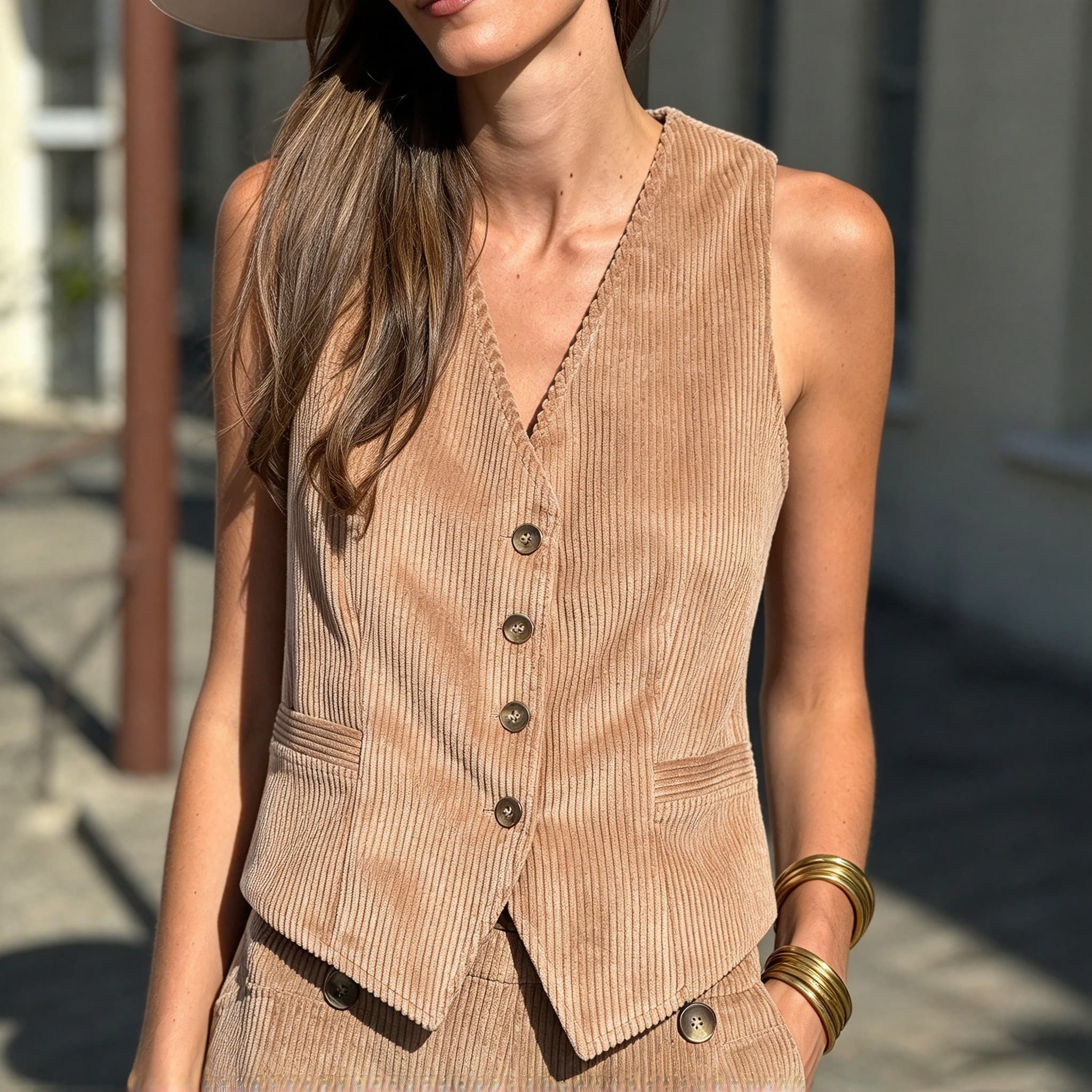 Women Knit Top Sleeveless V Neck Button Front Casual Vest