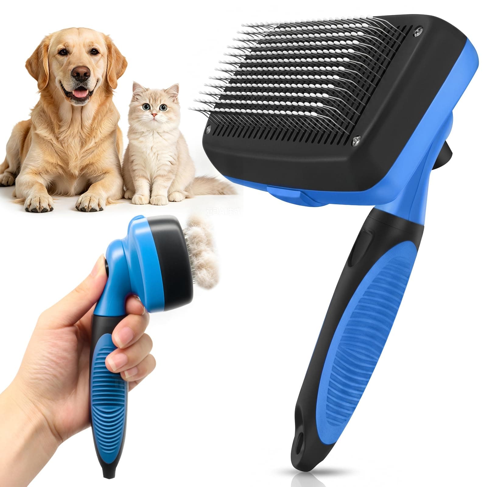 Self-Cleaning Dog Brush For Shedding, Slicker Brush & Grooming Tool Dog Shedding Tool,Deshedder Brush,Undercoat Brush, Ergonomic Handle,For Short Haired Dogs And Indoor Cats