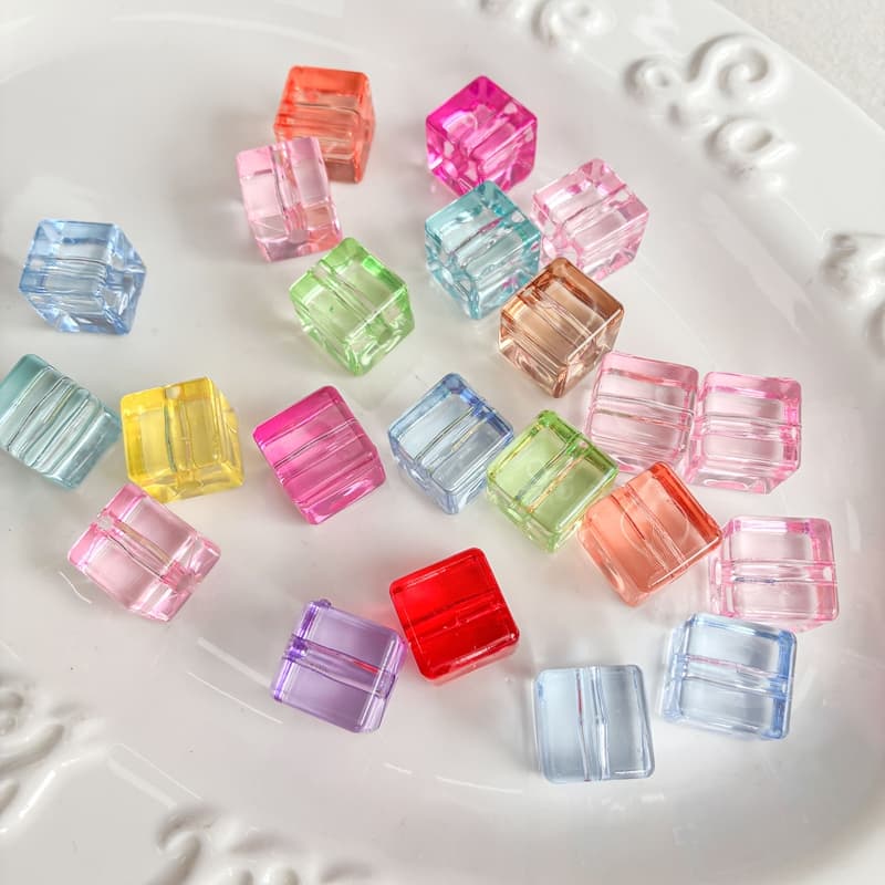 Flat Clear Acrylic Cube Beads, Framed Jelly Square Charms With Vertical Hole For DIY Jewelry Making, Bracelets, Necklaces & Keychains, Mixed Candy Colors
