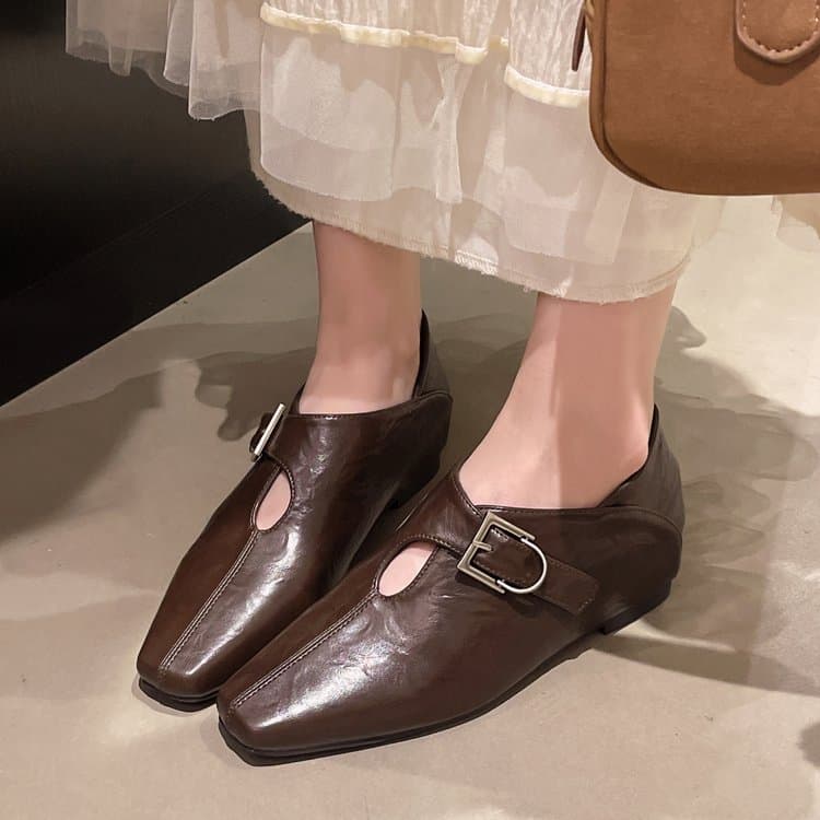 Women's French Square Toe Deep Cut Leather Shoes, Retro Slim-fit Fashion Ankle Boots, Hidden Heel Booties