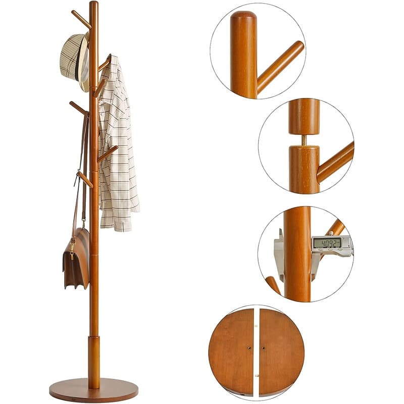 Wooden Coat Stand, Coat Rack Tree 8 Hooks, Hallway Clothes Jacket Hat Hanger