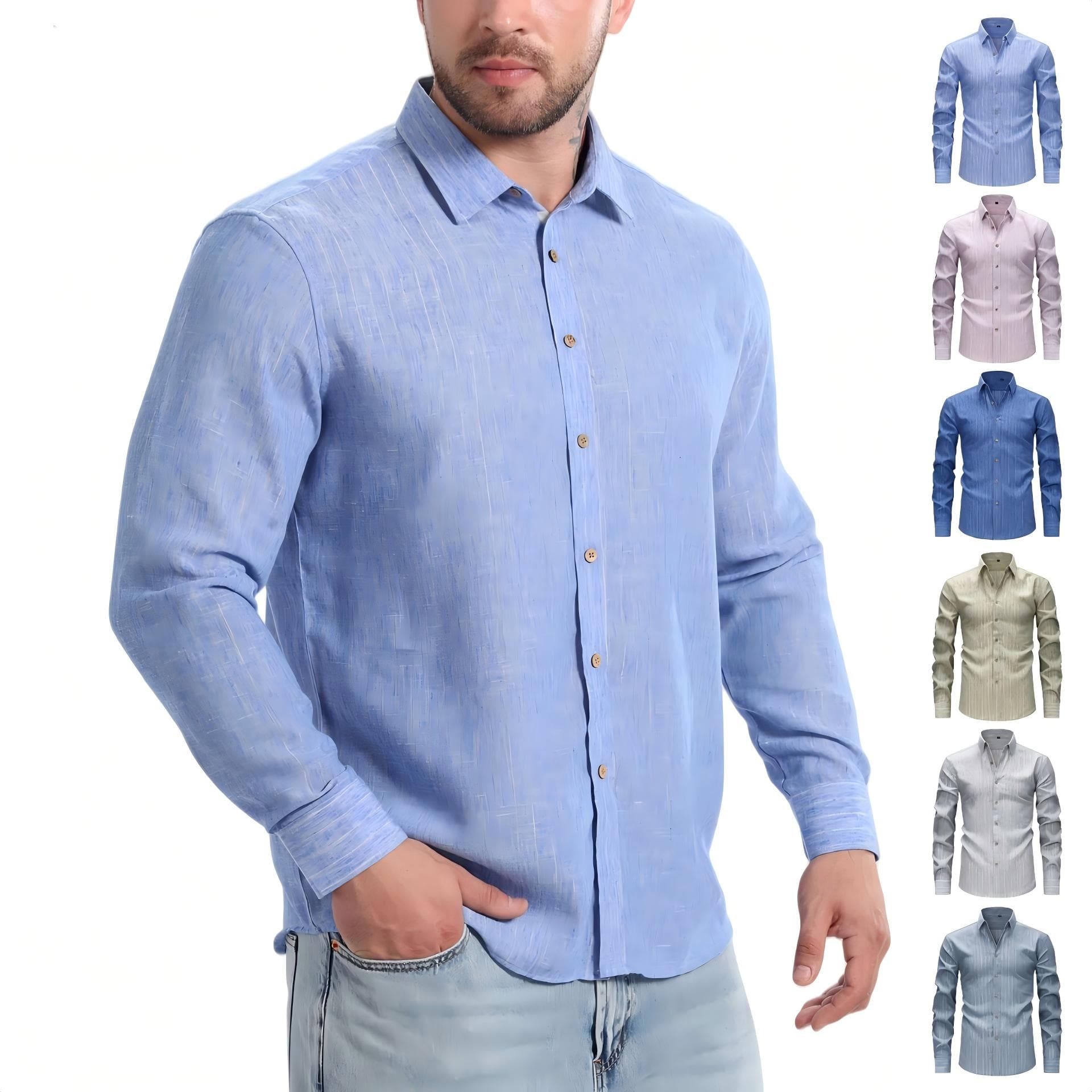 Jiachuan Cross-Border Specializes In Men's Shirts, Imitation Linen Gold-Striped Non-Iron Casual Business Shirts, Men's Long-Sleeve Shirts, Amazon