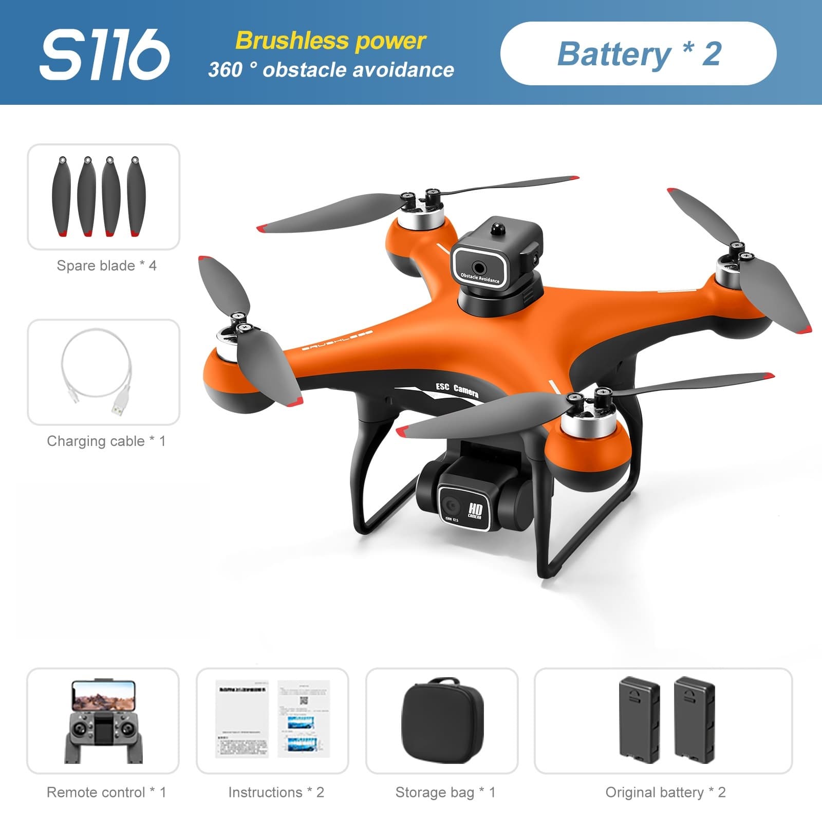 S116 - Dual Camera - Orange - Dual Battery
