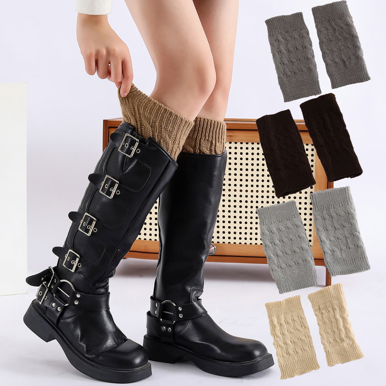 20cm Cable Knit Acrylic Elastic Stocking Plain Term Leg Warmer Boot Socks For Girls Women Dancewear Daily