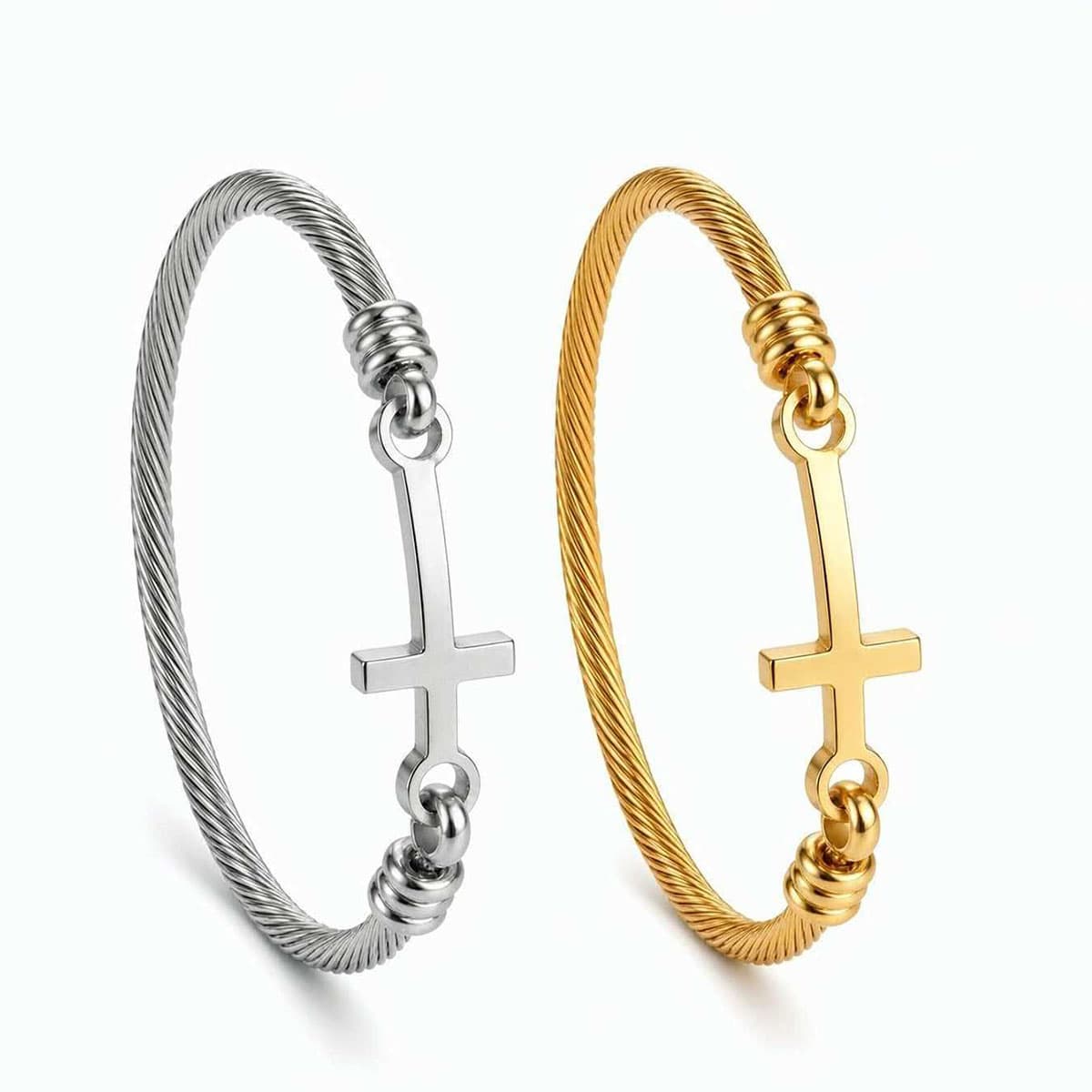 Stainless Steel Wire Cross Bracelet For Men And Women