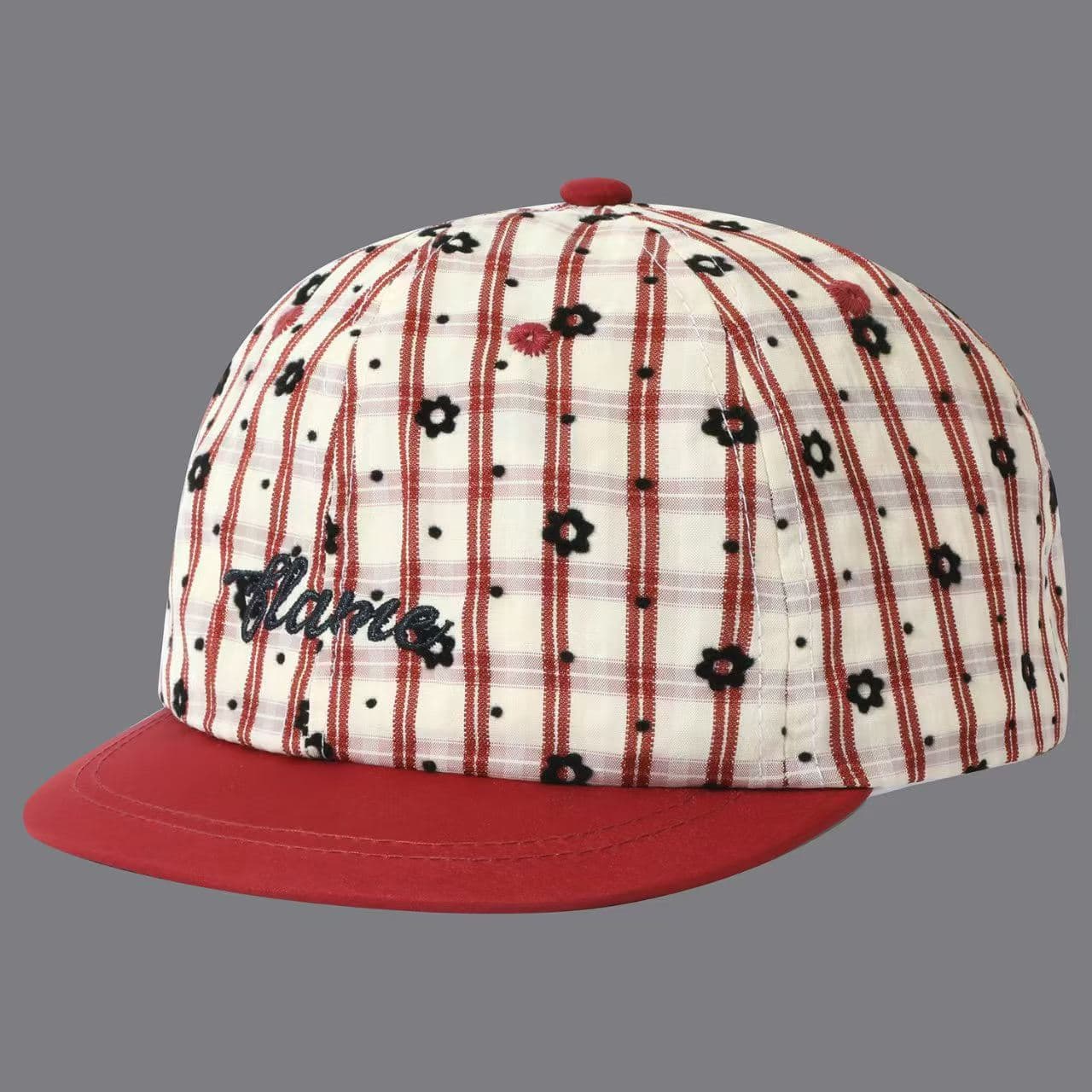 Korean-style Retro Multi-color Checked Baseball Cap With Embroidered Letters And Small Floral Patterns On The Brim, Soft Top, Casual Hat