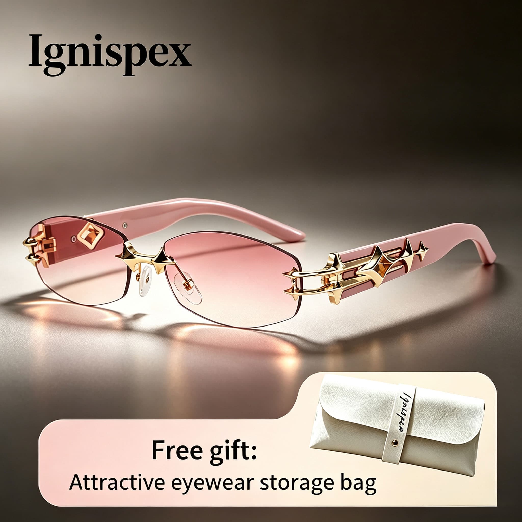 Ignispex Y2K Rimless Sunglasses, Star Shaped Metal Hinge Decoration, Gradient Tint Lens Eyewear For Women, Trendy Retro Fashion Shades, Free Attractive Eyewear Storage Bag Included.