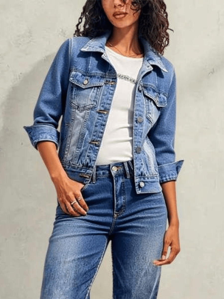 Women's Blue Denim Jacket Classic Washed Cropped Jean Jacket Casual Button Up Trucker Outerwear US Ready Stock