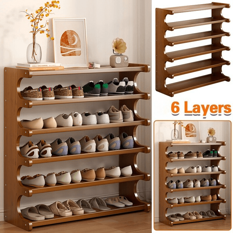 6 Tiers Wooden Shoe Rack Storage Shelf Unit Cabinet Organiser Footwear Stand UK