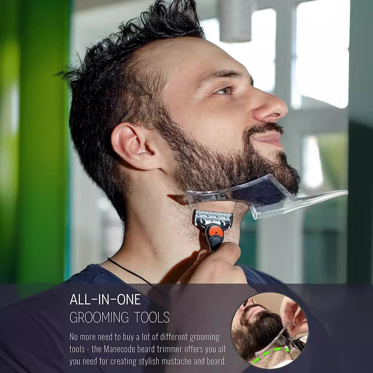 Boxed Beard Shaping Tool With Template, Edger & Comb Jaw Cheek Neck Line Up, Curve Step Cut, Fits Any Razor Trimmer, Great Gift For Men 1-Pack