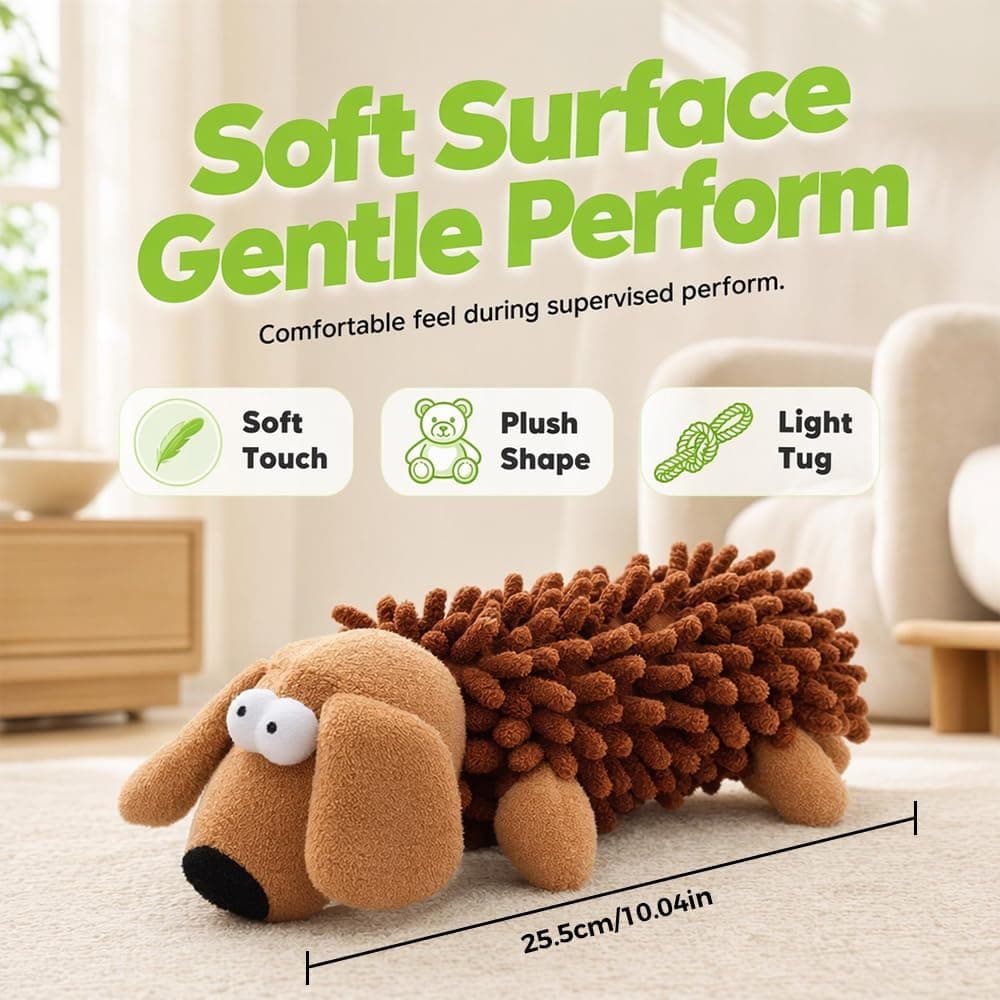 Indestructible Tough Plush Squeaky Dog Toy For Aggressive Chewers, Brown Dense Texture, Boredom Relief, Interactive Chew Toy, Durable Tug Toy, Active Dogs