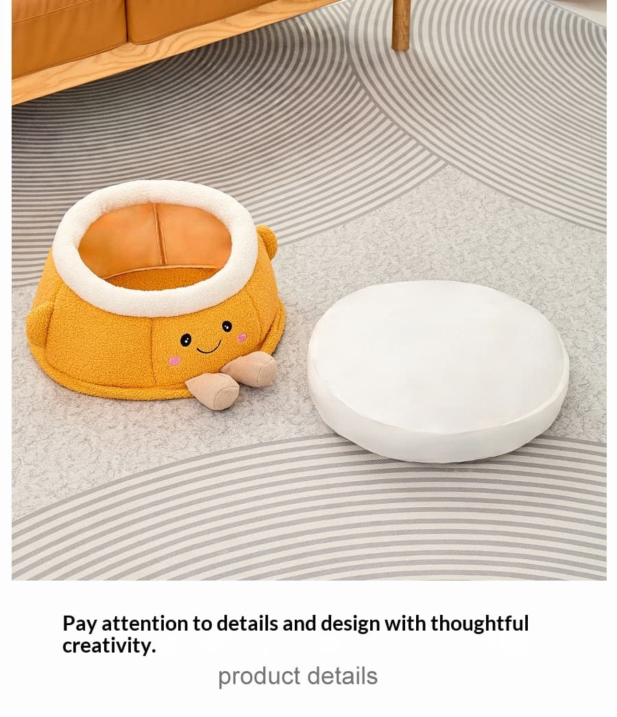 Orange-Themed Smile Face Cat Bed