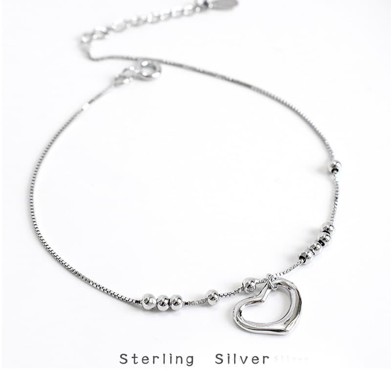 1pcs 999 Sterling Silver Box Chain Hollow Heart Beaded Adjustable Anklet, Sweet Minimalist Style, For Summer Beach Wear & Women Valentine Gifts