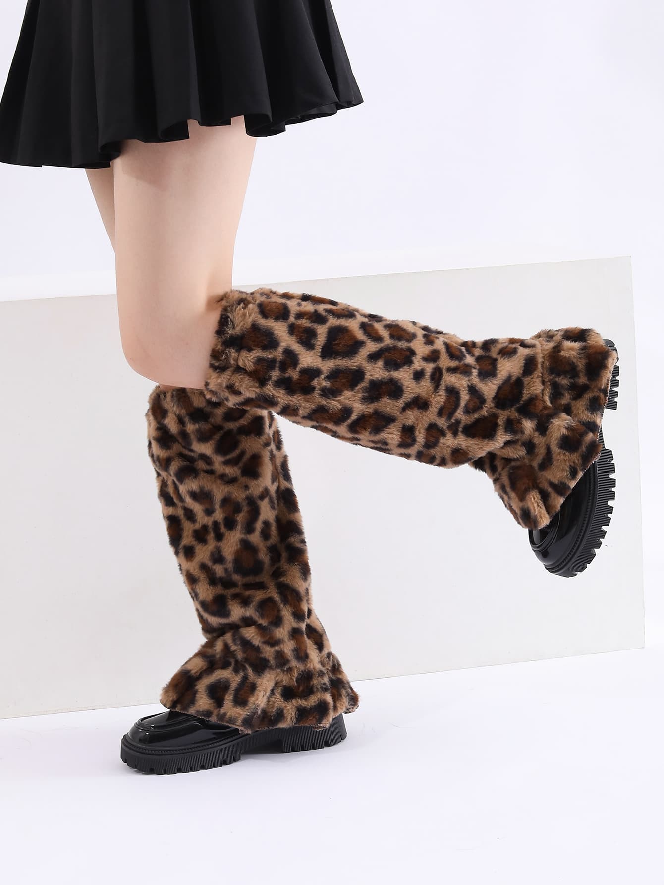 Fall Winter Y2K Harajuku Lolita Faux Fur Leopard Print Thermal Flared Leg Warmers For Party Clubwear Daily