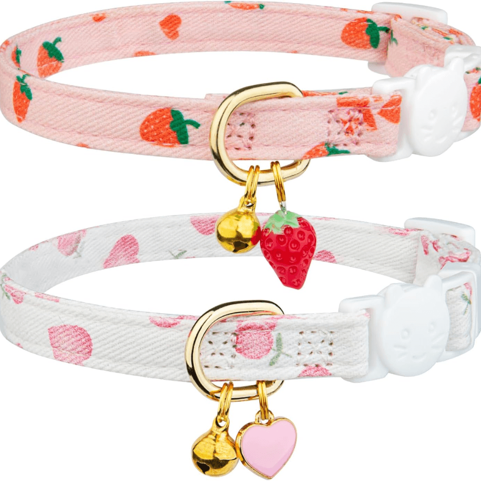 2 Pack Cotton Cat Collar  Strawberrie White Heart Cute Kitten Collar