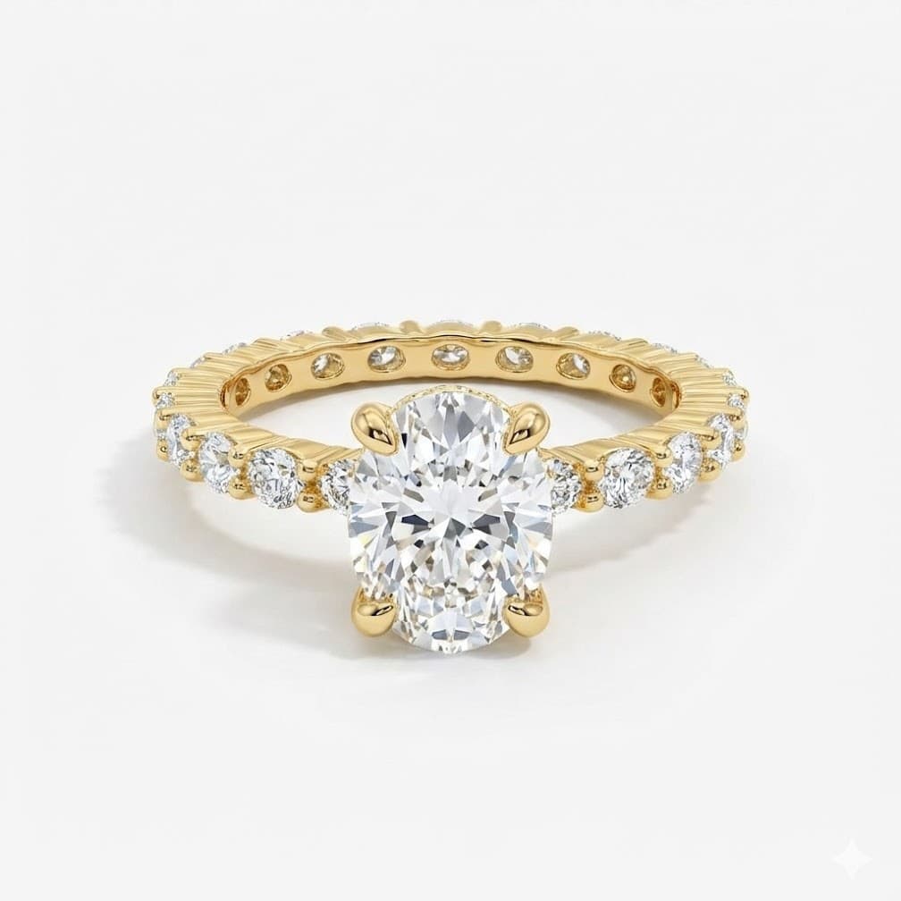 S925 Silver Gold Plated Oval Moissanite Ring For Women, 7x9mm 2.0ct D Color VVS1, US Size 5-9, 3.0g Eternity Band Jewelry With GRA Certificate & Gift Box
