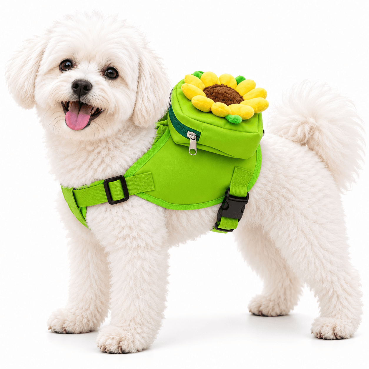 Sunflower Dog Backpack Harness Cute Plush Floral Style Pet Carrier With Zipper Storage Pouch Breathable Honeycomb Mesh Adjustable Webbing Straps Lightweight Outdoor Walking