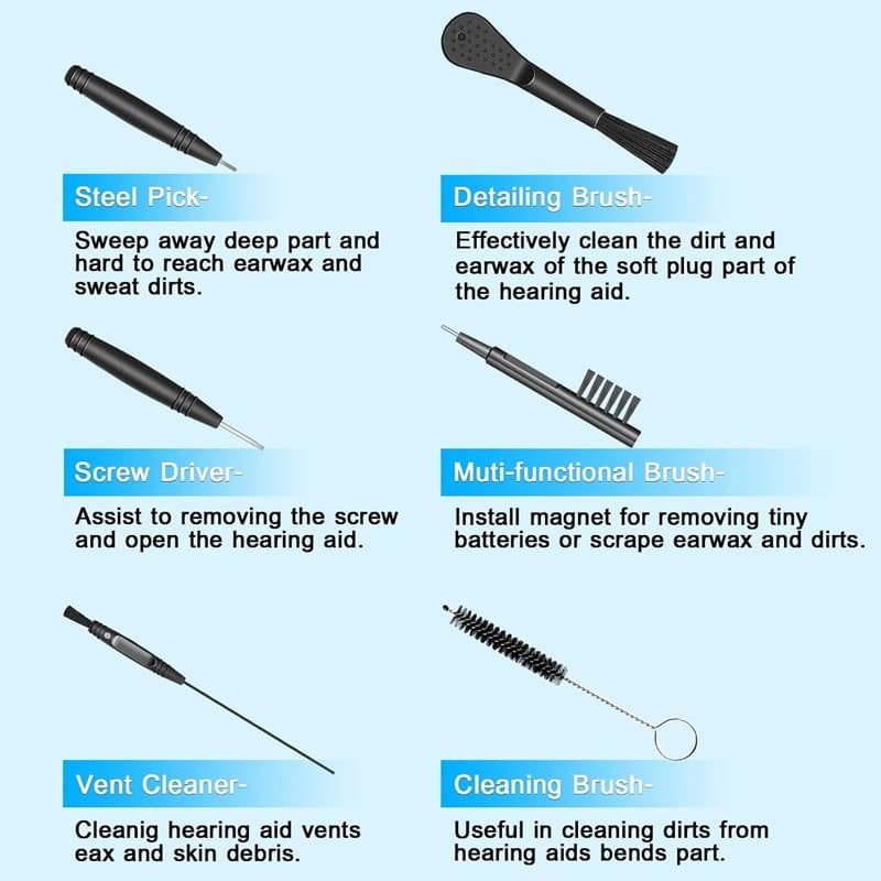 Universal Hearing Aid Cleaning Kit 6 Parts Cleaning Maintenance Wire Brush
