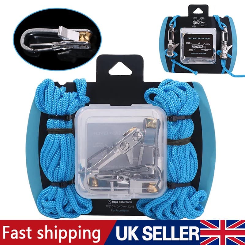 Non-Slip Rope W Roller Tensioner Lock Buckle Tie Down Rope Cargo Tightening