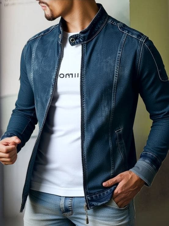 Big And Tall Denim Jacket Men Vintage Washed Full Zip Plus Size Jean Jacket US Warehouse Stock