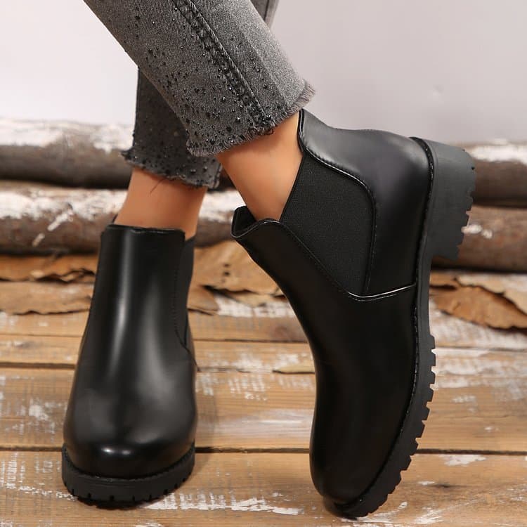 Women's Ankle Martin Boots, 2026 New Spring & Autumn Round Toe Mid Block Heel Elastic Ankle Boots