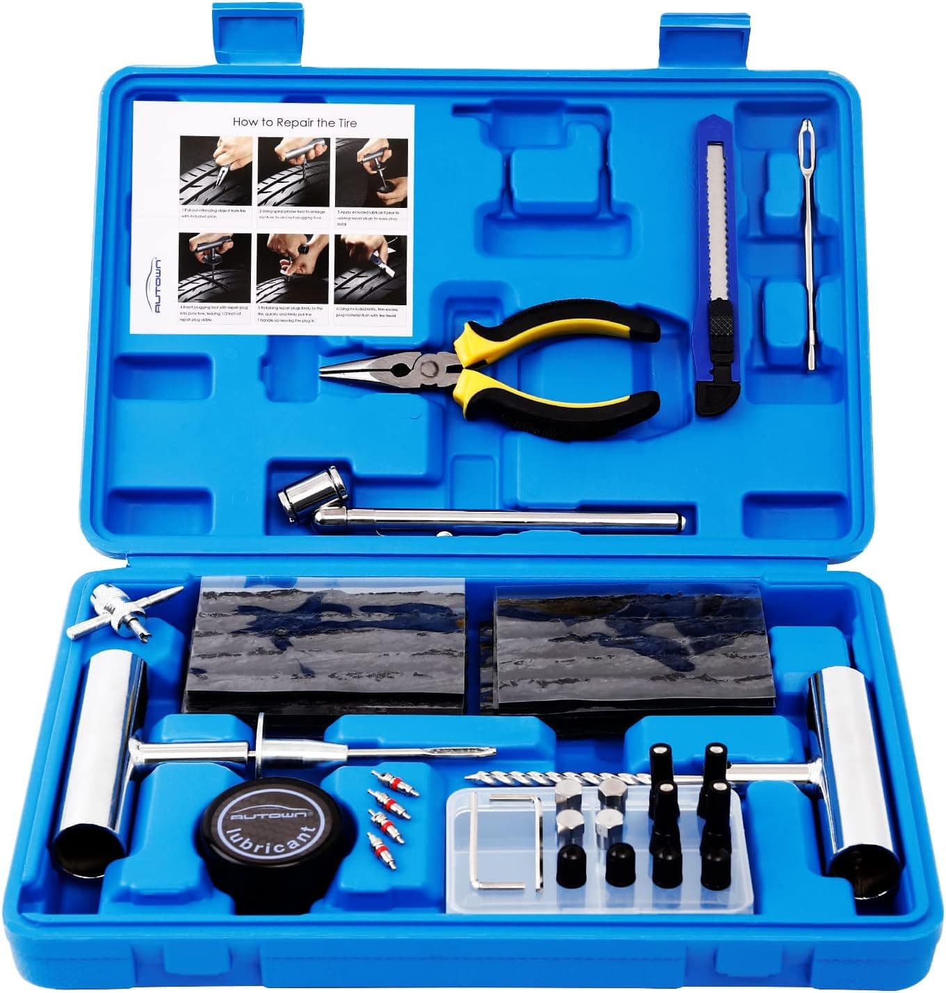 Tire Repair Kit - 68pcs Heavy Duty Tire Plug Kit, Universal Tire Repair Tools To Fix Punctures And Plug Flats Patch Kit For Car Motorcycle, Truck, ARBATV, Tractor, RV, SUV, Trailer