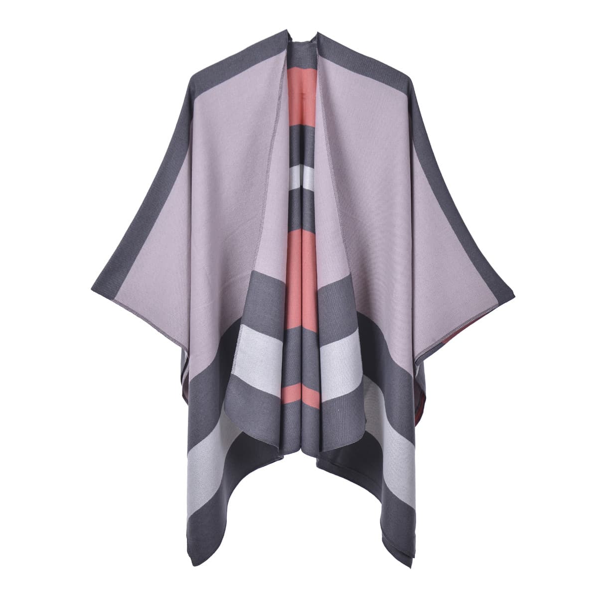 Women's Double-Sided Fashion Stripe Scarf Shawl Poncho, Warm Cardigan Outerwear