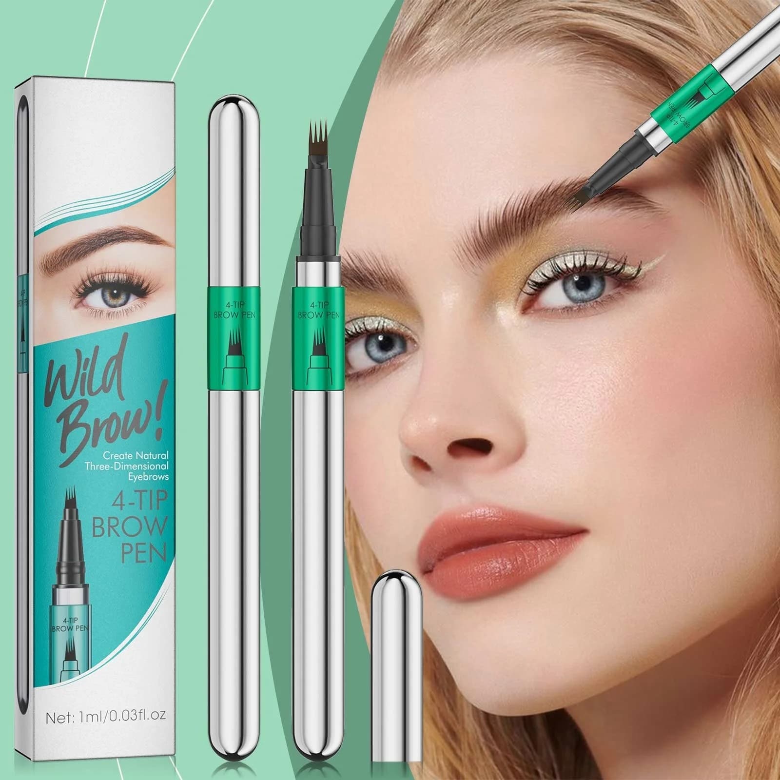 Microblading Eyebrow Pen,Waterproof Eye Brow Pen With 4-Fork-Tip Liquid Brow Pen For Natural Looking Defined Eyebrows,01,02,03