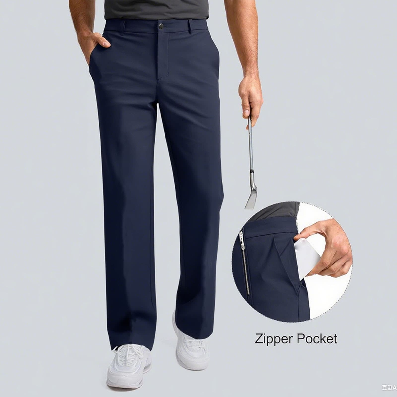 Men Breathable Multi-Pocket Straight Casual Work Trousers Adjustable Waist