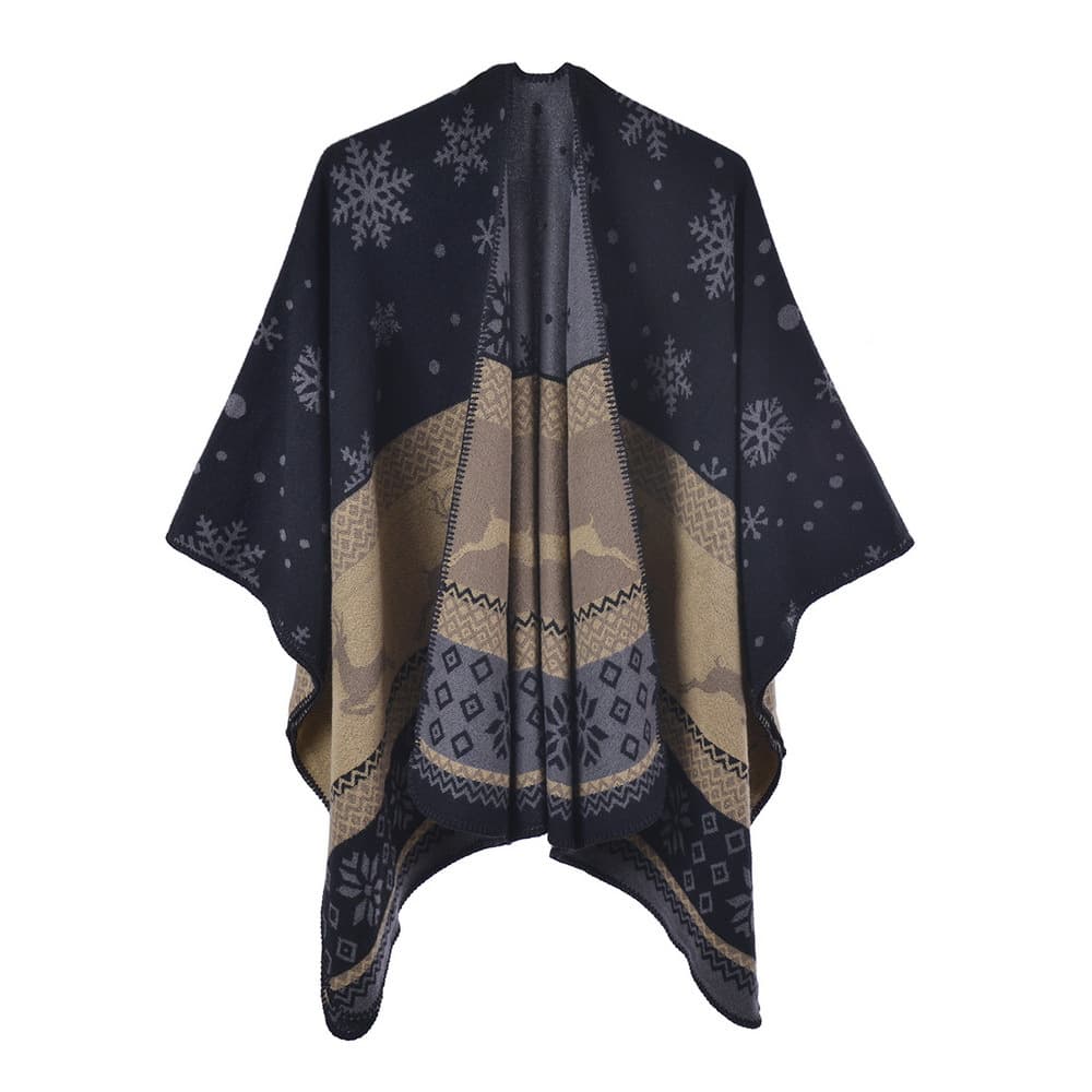 Women's New Spring Autumn Faux Cashmere Split Scarf Shawl, Fashion Thick Warm Double-Sided Knit Shawl