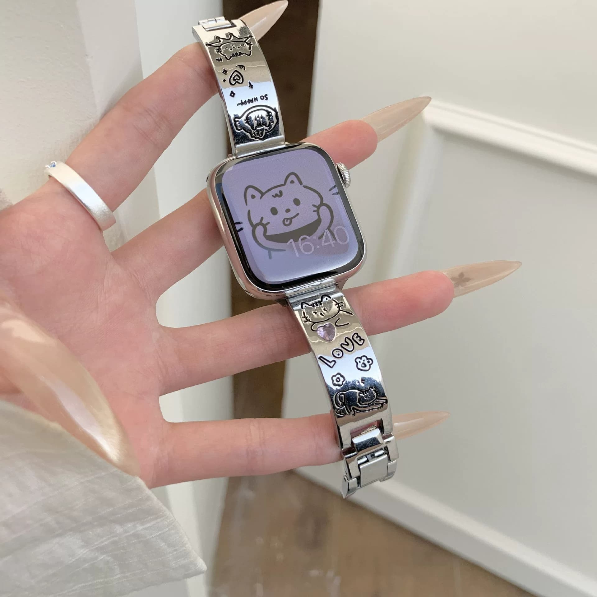 Suitable ForApple Watch IWatch S10 Heart Zircon Cat BraceletApple Watch 9 8 7 6 5 SE Strap