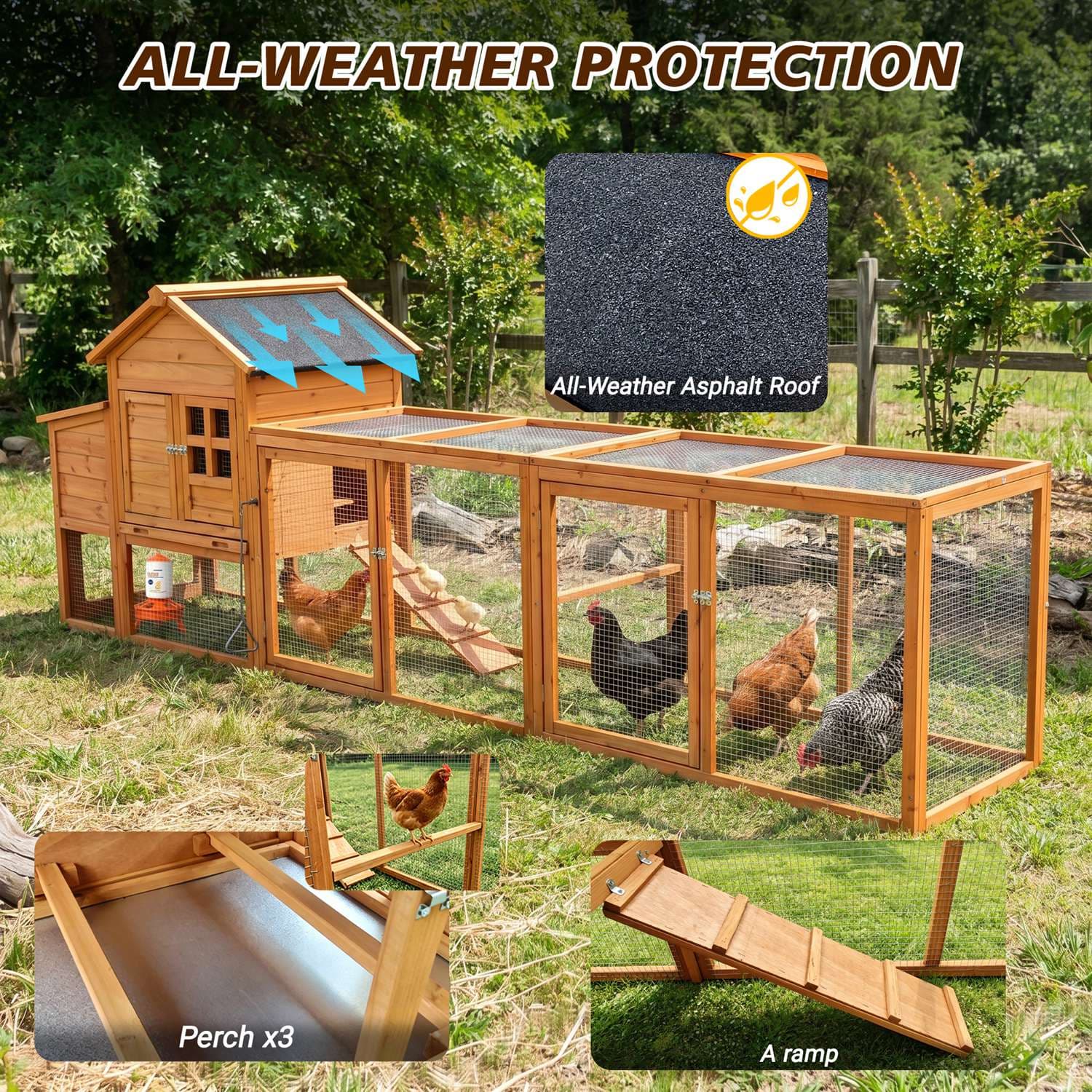 Not To Sell On Temu Large Chicken Coop With Run And Nest Box And Removable Tray, Hen House For 4-6 Chickens, Outdoor Weatherproof Small Animal Cages OLFC0022