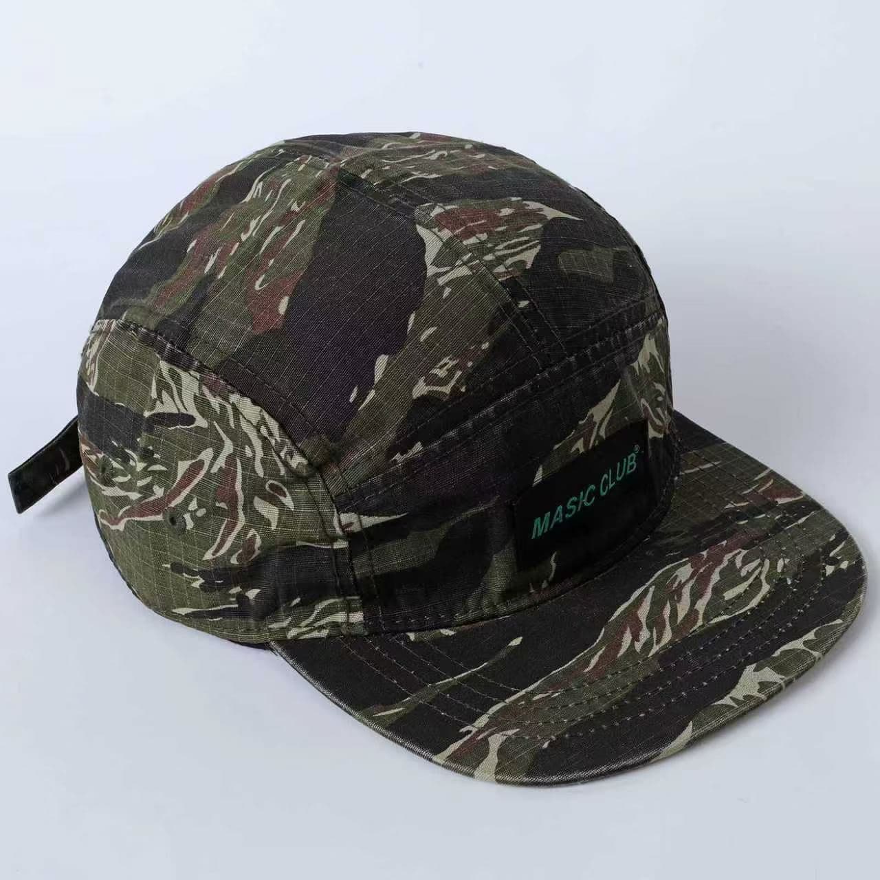 Checkered Camouflage Letter Logo Five-panel Camping Hat - Quick-drying Tear-resistant Flat Brim Workwear Street Sun Protection Hat