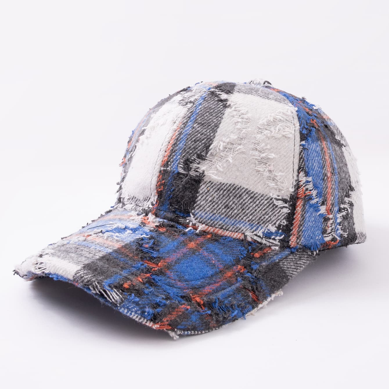 Cross-border Fashion Multi-color Patched Checkered Baseball Cap With Distressed And Brushed Finish - A Color-matched Hat For Daily Outings And Casual Wear