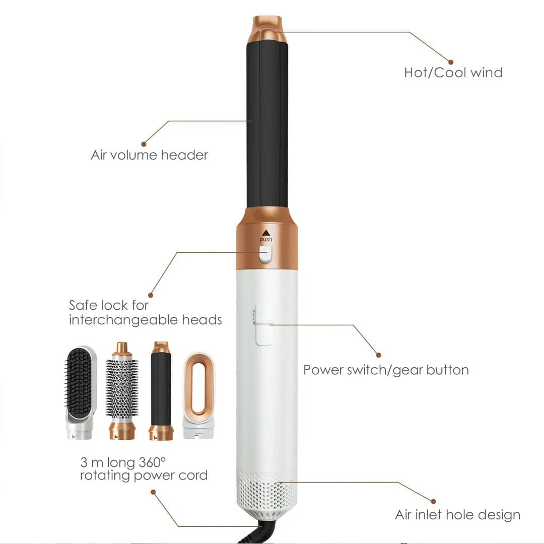 5 In 1 Professional Hair Curler Dryer Styler Curler Straightner Hot Air Brush