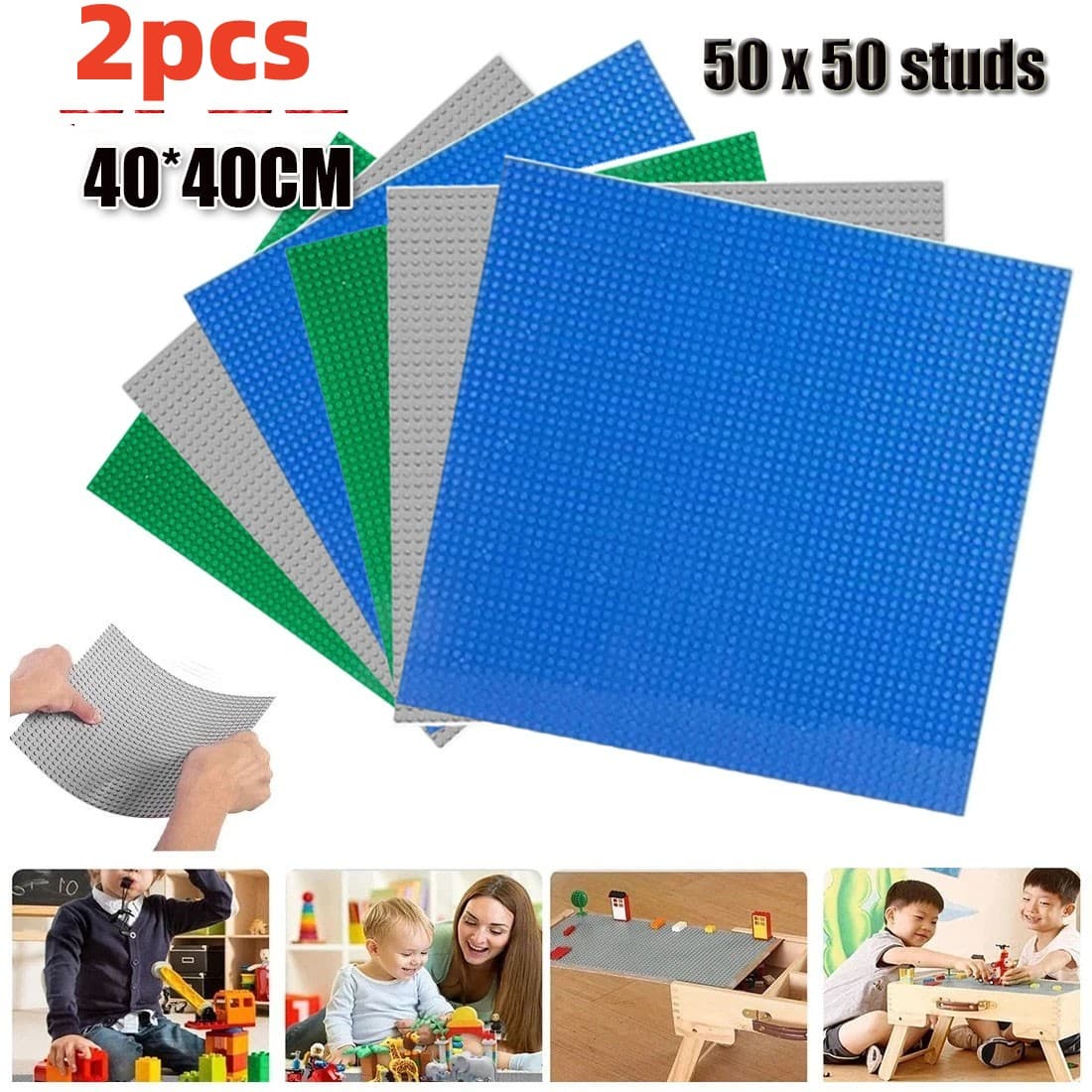 2pcs 50x50 Studs 40x40 Cm Building Bricks Base Plate Construction Blocks Board