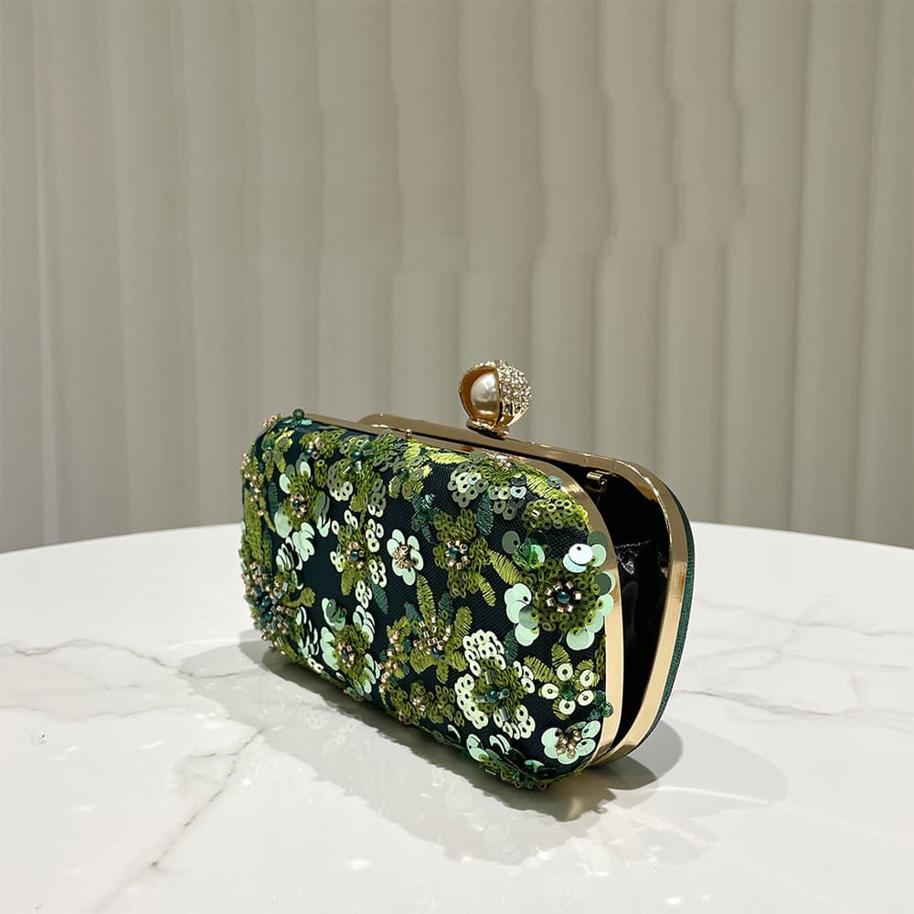 Sparkly Sequin Beaded Evening Clutch Bag - Elegant Floral Embroidered Purse For Women Party & Wedding