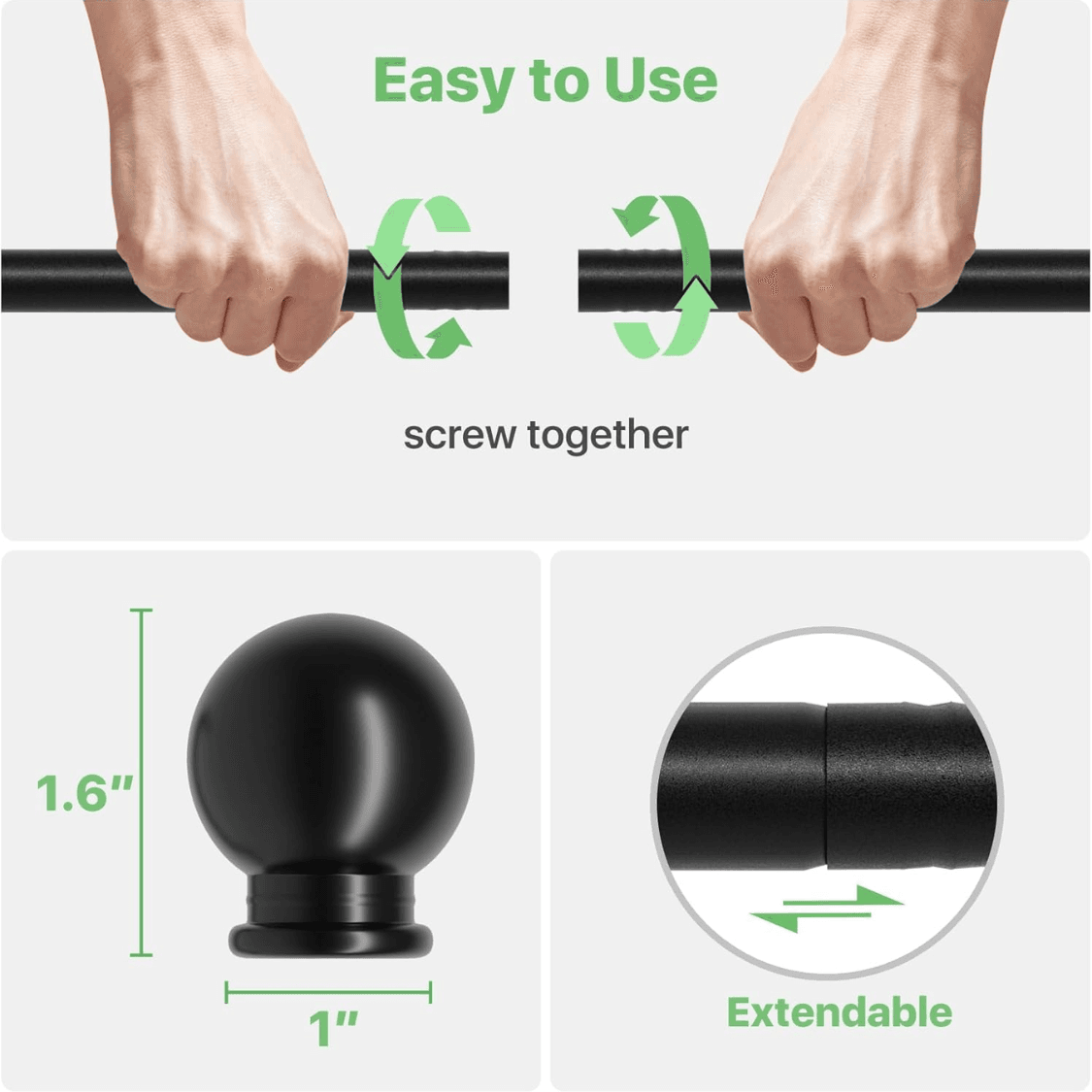 Curtain Rods For Windows 28 To 48 Inch, Black Curtain Rod Set With Brackets, Splicing Adjustable Metal Drapery Rod For Bedroom, Kitchen, Living Room, Matte Black