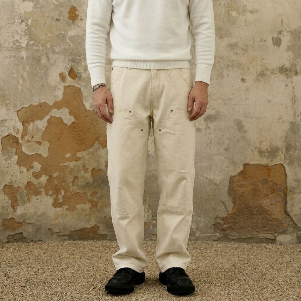 White Cargo Jeans Men Loose Fit Denim Pants Workwear Style Big Size Plus Size Streetwear Ready Stock