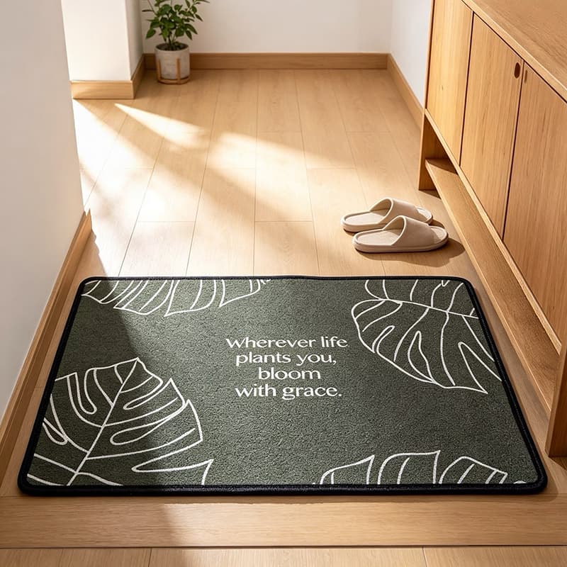 1pc Plant Line Art Print Loop Pile Door Mat, Boho Green Entryway Rug