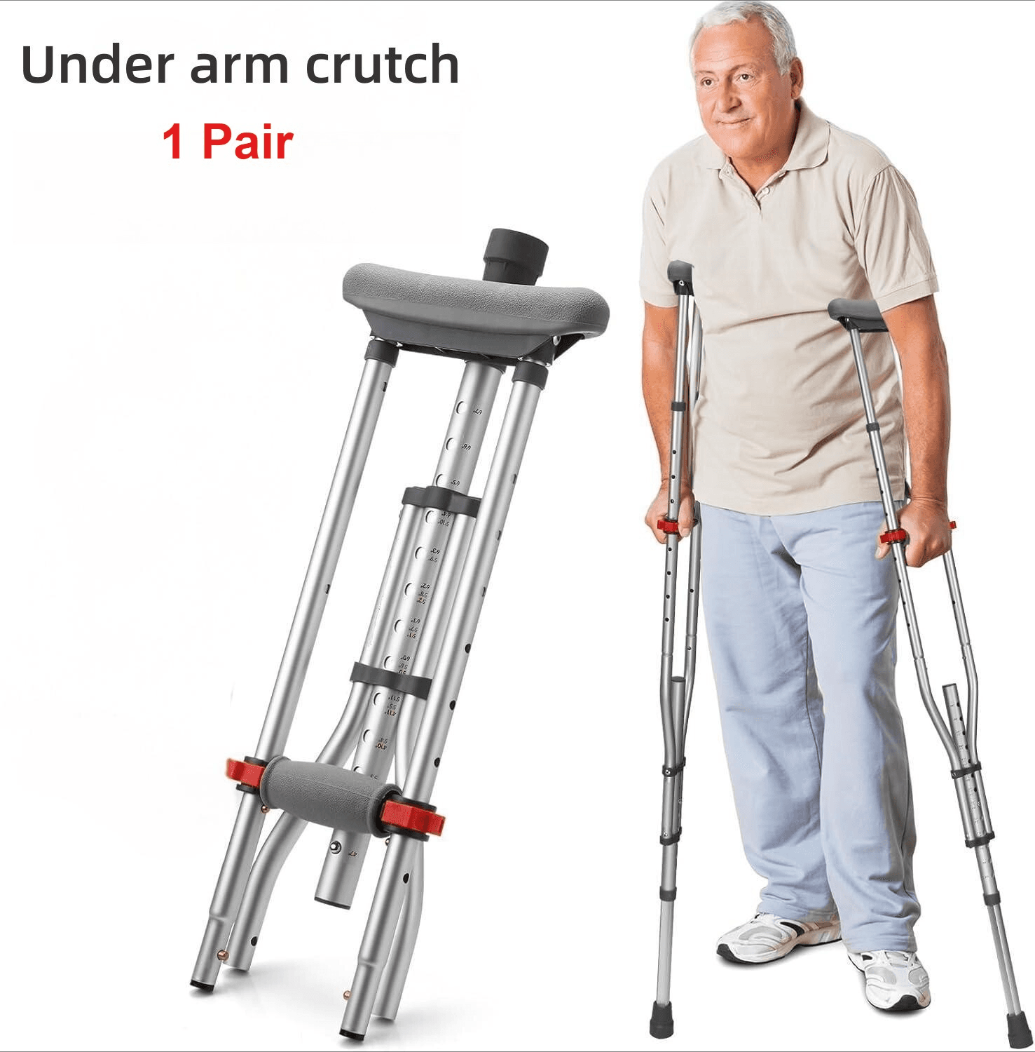 Adjustable Underarm Crutch Height Lightweight Aluminium Walking Aid