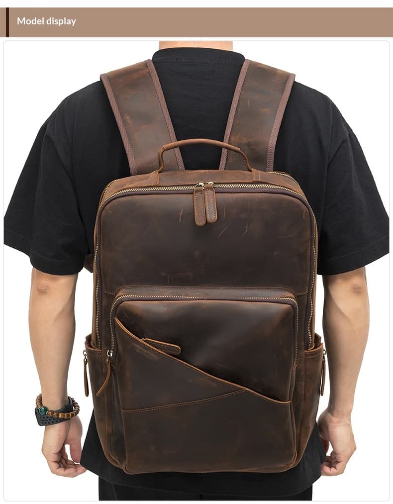 Leather Men's Computer Backpack, Leather Large Capacity Men's Business Travel Bag, Cowhide Backpack