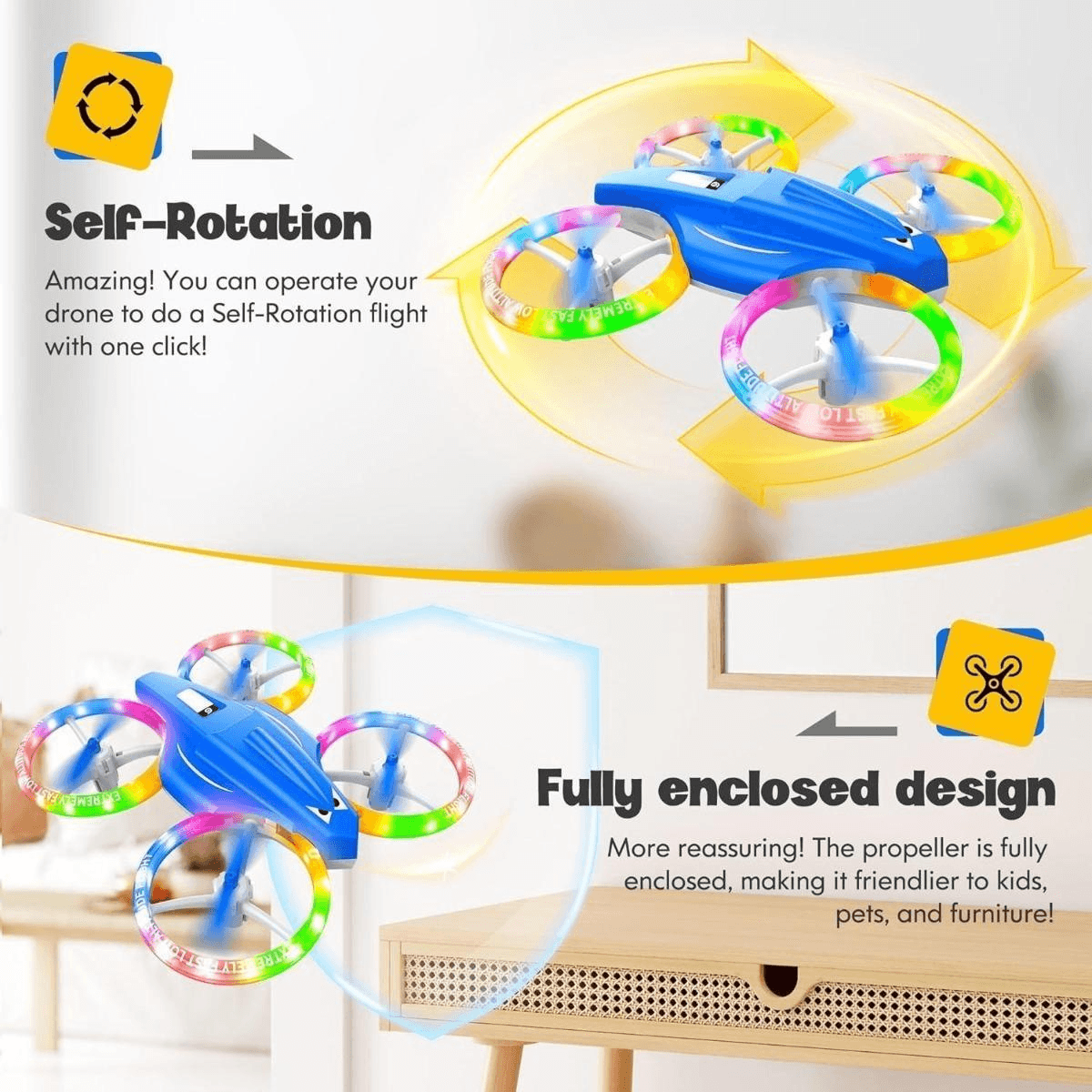 Durable Kid Drone  ABS Plastic Button Controller  3 Speed Modes  Adjustable Rechargeable Multi Battery Quadcopter