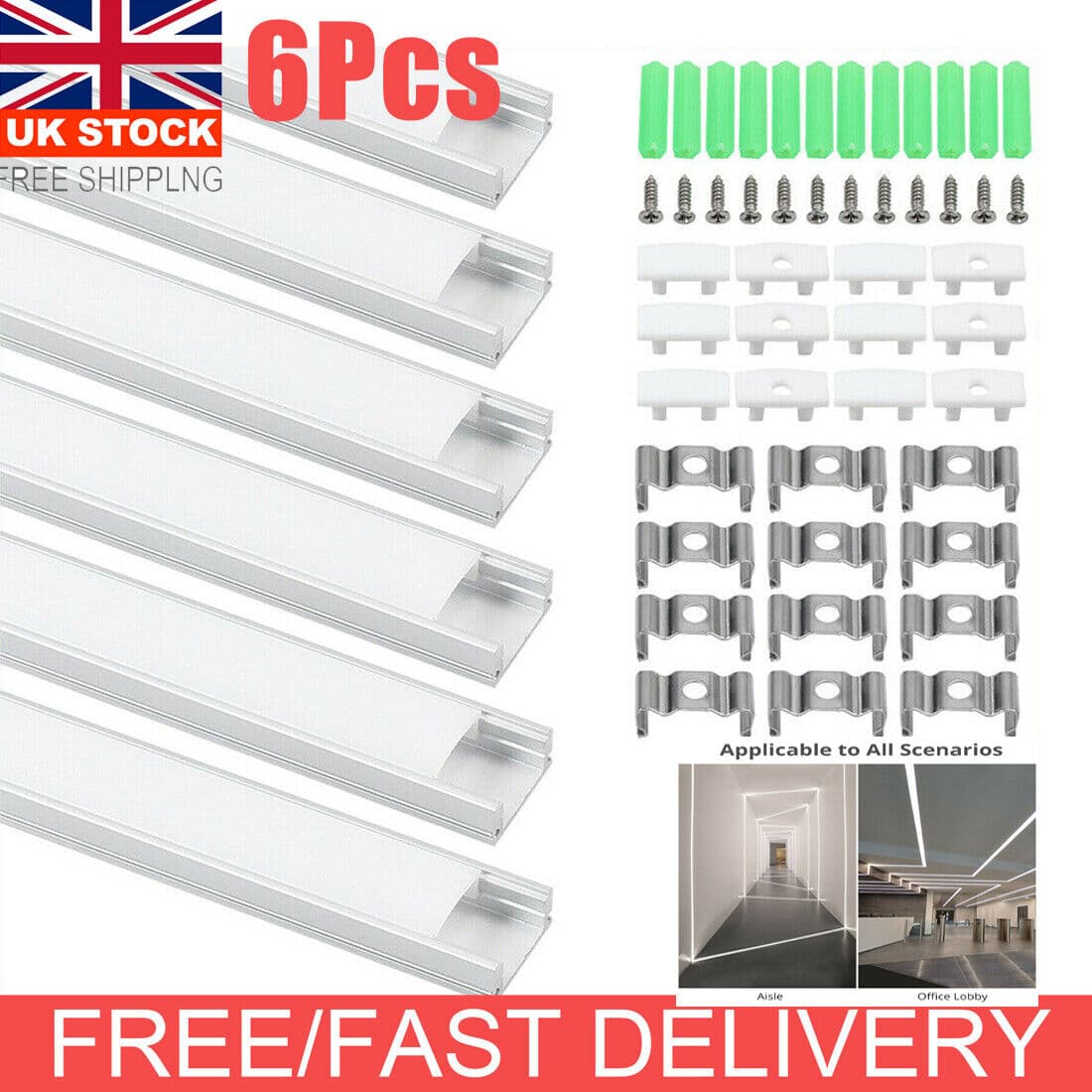 6X U-shape 1 Meter Aluminium Channel For LED Strip Light Cover PVC Profile 5050