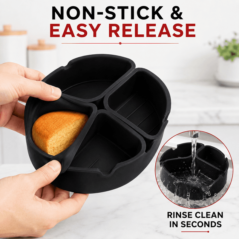4 Section Food Grade Silicone Air Fryer Baking Pan Non Stick Reusable Divided Baking Tray