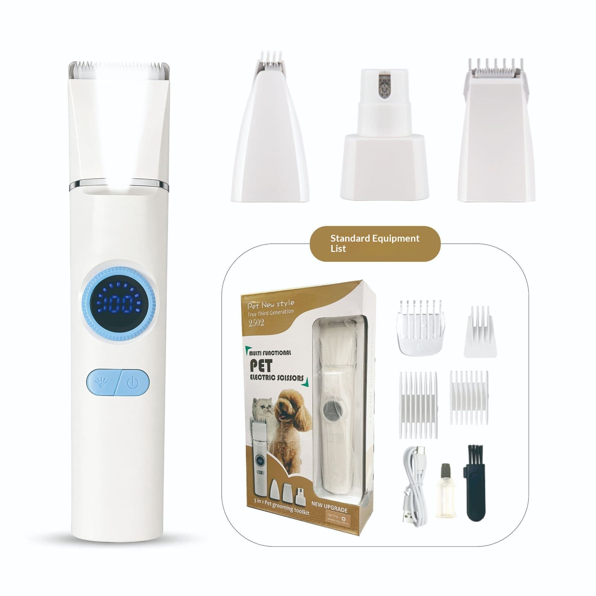 Electric Pet Hair Clipper With Digital Display, Multi-functional Grooming Kit